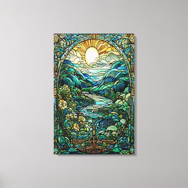 Toile Art Nouveau Verre Tiré Soleil Levant Paysage Art (Recto)