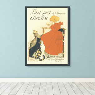 Toile Art Nouveau victorien vintage, Fille avec chats au