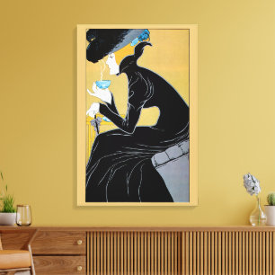 Toile Art Nouveau vintage, Dame buvant du thé Marco Polo