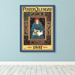 Toile Art Nouveau vintage, femme lisant un livre d'astro
