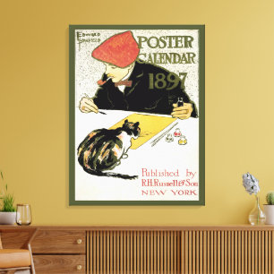 Toile Art Nouveau vintage, Peinture Artiste avec chat an