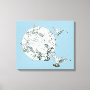 Toile Art Nouveau vintage troupeau d'oiseaux avec pleine