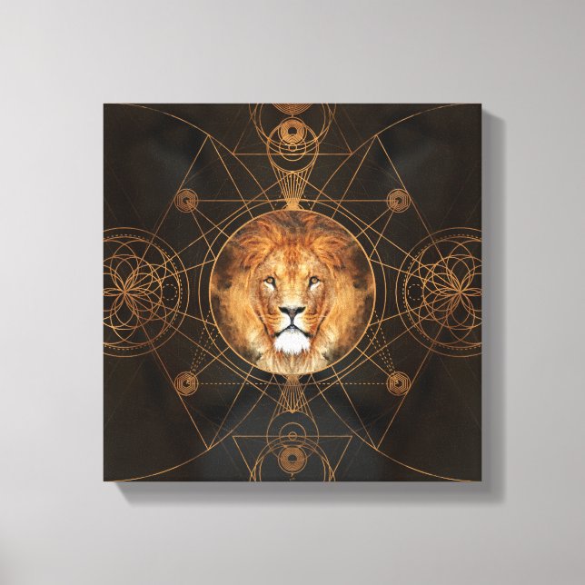 Toile Art numérique de géométrie sacrée Lion (Recto)