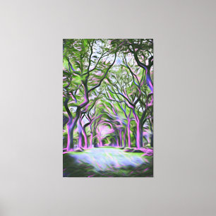 Toile Art numérique paysager de la forêt verte et violet