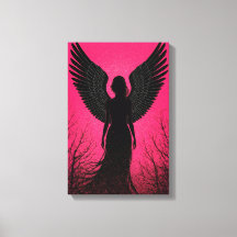 Art Silhouette d'Angel foncé avec Vibes rose néon