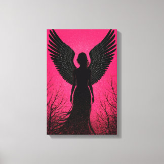 Toile Art Silhouette d'Angel foncé avec Vibes rose néon