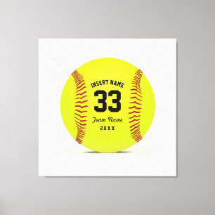 Toile Art Softball Jaune Rouge et Noir Custom