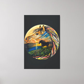 Toile Art Sunset Cheval Sauvage - Œuvre d'art faite main