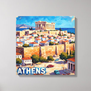 Toile artistique avec vue sur l'Acropole d'Athènes