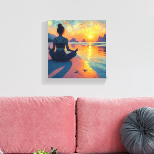 Toile artistique colorée d'une plage au coucher du (Insitu(Salon))