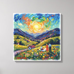 Toile artistique représentant un paysage de prairi