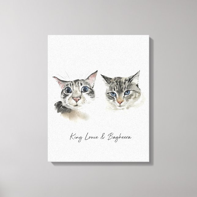 Toile Artwork de chat aquarelle - Portrait à flancs jume (Recto)