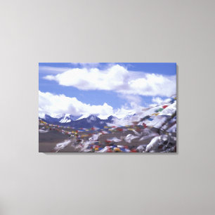 Toile Asie, Chine, Tibet, col de Tangla. Drapeaux de pri