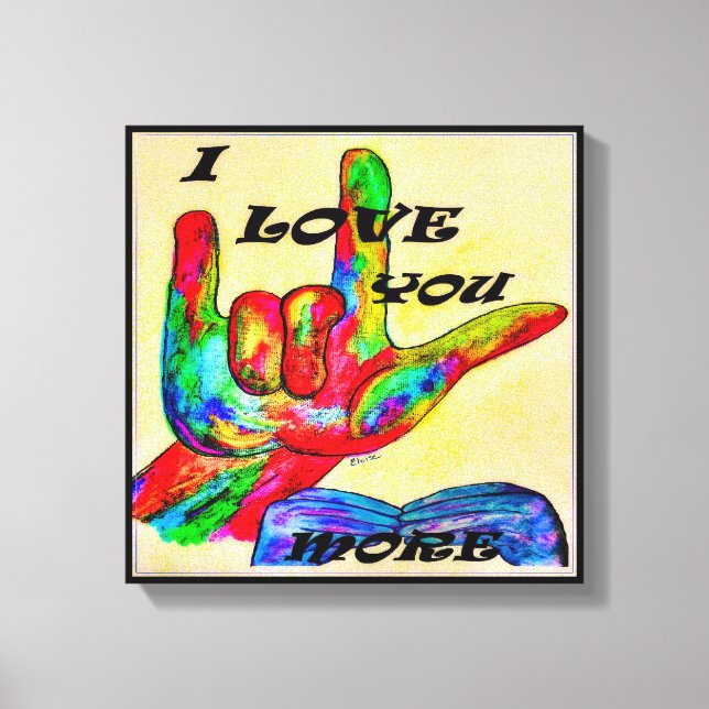 Toile ASL American Sign Language JE VOUS AIME PLUS 2 (Recto)