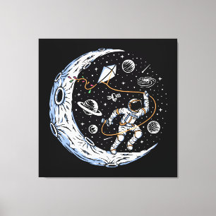 Toile Astronaute faisant voler un cerf-volant sur la Lun