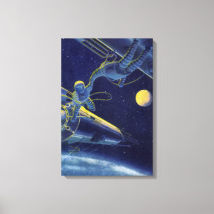 Toile Astronautes de science-fiction vintage dans l'espa