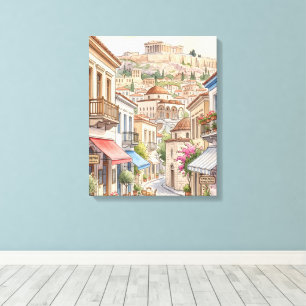 Toile Athènes charmant Grèce Rue Aquarelle