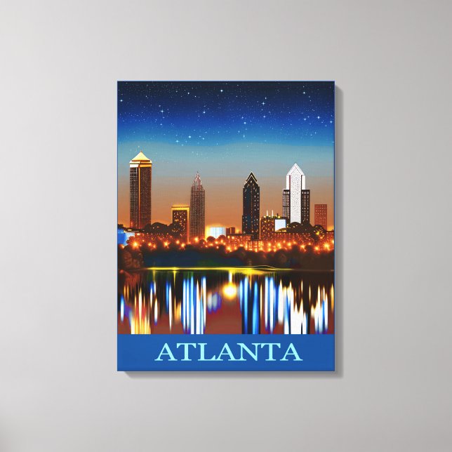 Toile Atlanta Skyline par nuit avec réflexions (Recto)