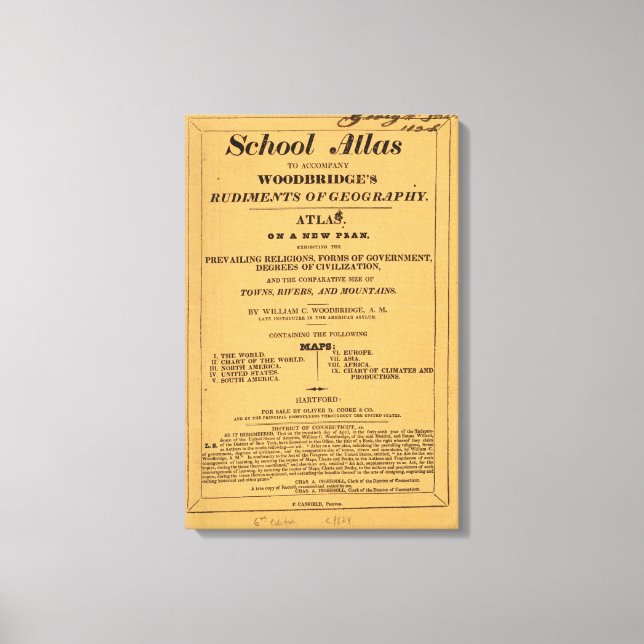 Toile Atlas scolaire, rudiments de géographie de Woodbri (Recto)
