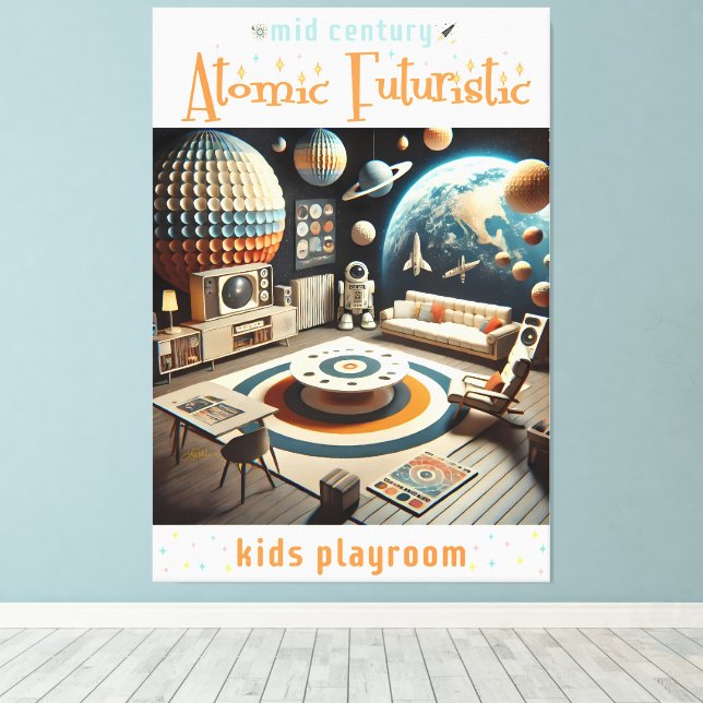 Toile Atomic Futuristic Space Age Kids Playroom (Insitu (Plancher de Bois))