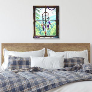Toile Attrape-rêves dans la fenêtre Art Boho