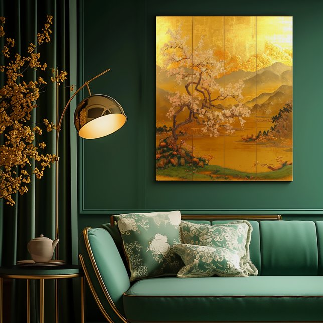 Toile Aube dorée majestueuse d'inspiration asiatique (Stunning Edo Period Gold Screen Panel Canvas Art)