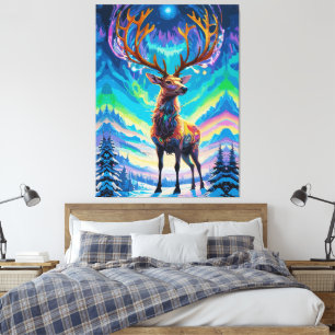 Toile Aurora Stag : La magie dans la nuit