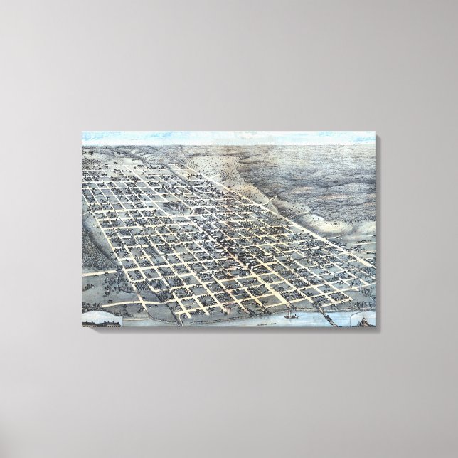 Toile Austin, Texas Antique Aerial City Carte de 1873 (Recto)