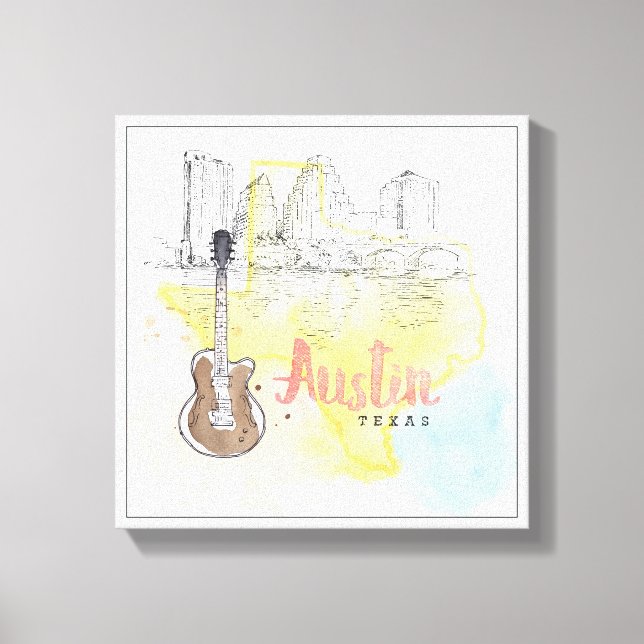 Toile Austin, Texas | Esquisse d'aquarelle (Recto)