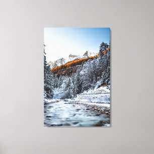 Toile Automne et hiver rivière, forêt et montagnes