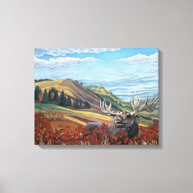 Toile Automne Moose Paysage Peinture Imprimantes (Recto)