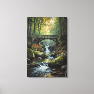 Toile Autumn Bridge Waterfall Canvas Print