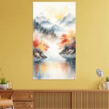 Autumn Mist Over the Mountain Lake