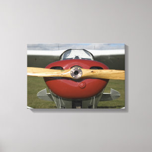 Toile Avion rouge et hélice en bois