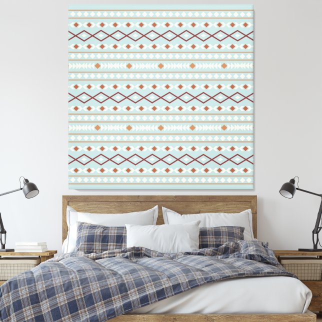 Toile Aztec Formes Motif Rusts Crème Turquoise-Bleu (Insitu(Chambre))