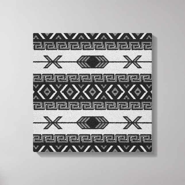 Toile Aztèque Noir Et Blanc Motif Mur Sud-Ouest Art (Recto)