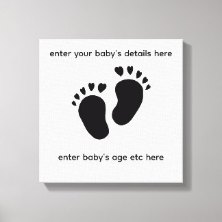 Toile baby feet print with heart toes wall art canvas