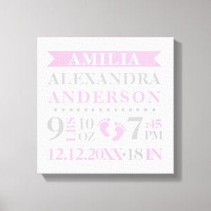 Toile Baby Girl Nursery Room Birth Stats Keepsaké