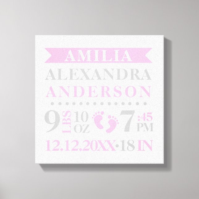 Toile Baby Girl Nursery Room Birth Stats Keepsaké (Recto)
