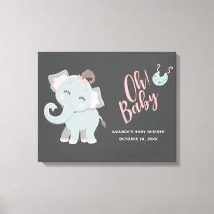 Toile Baby shower fille Eléphant mignon
