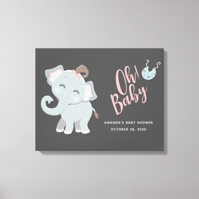 Toile Baby shower fille Eléphant mignon (Recto)