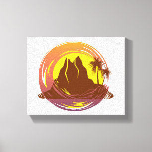 Toile Badge avec paysage volcanique tropical et palmiers