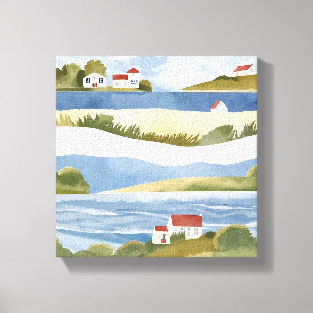 Toile Baie de Cape Cod | Aquarelle côtière océanique (Recto)