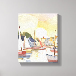 Toile Baie des bateaux Peinture aquarelle de l'océan c