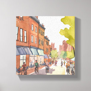 Toile Balade à vélo à Boston North End Watercolor MA