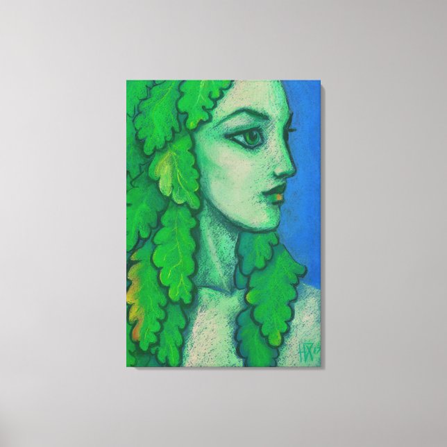 Toile Balanis, dryad, feuilles verts, déesse forestière, (Recto)