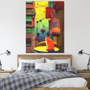 Toile Balcon Chat Fenêtres Couleurs Lumineuses