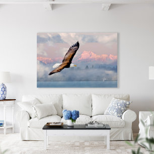 Toile Bald Eagle Olympic Mtns Fine Art - 60"x40"