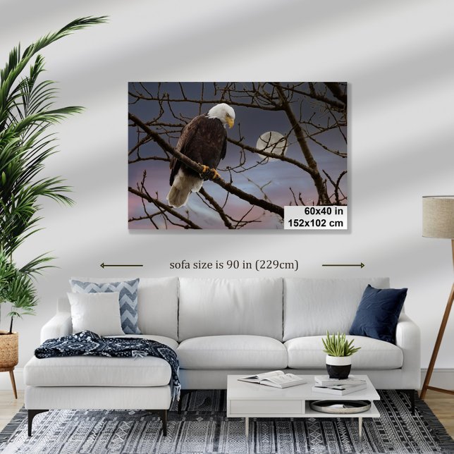 Toile Bald Eagle Pleine lune Faune Photographie 60X40 (This 'in situ" mockup is more true to life than the others.)