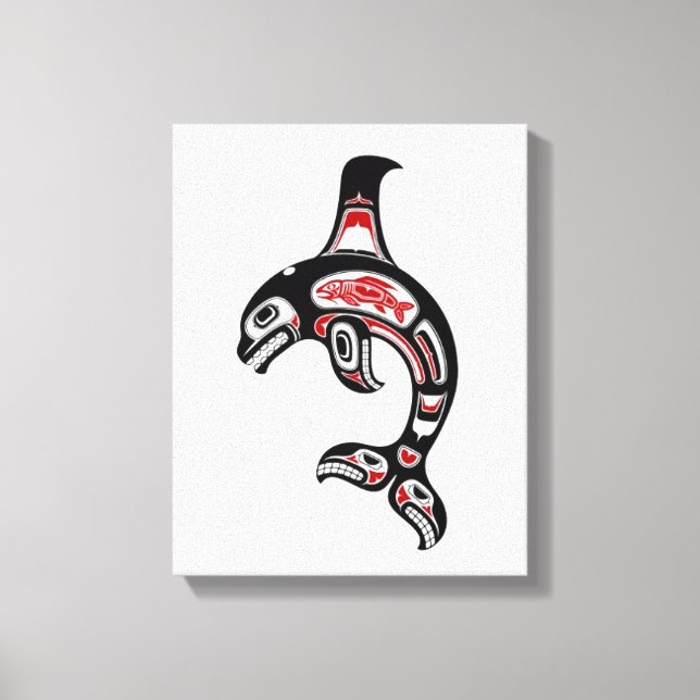 Toile Baleine tueuse de l'esprit haïda rouge et noir (Recto)